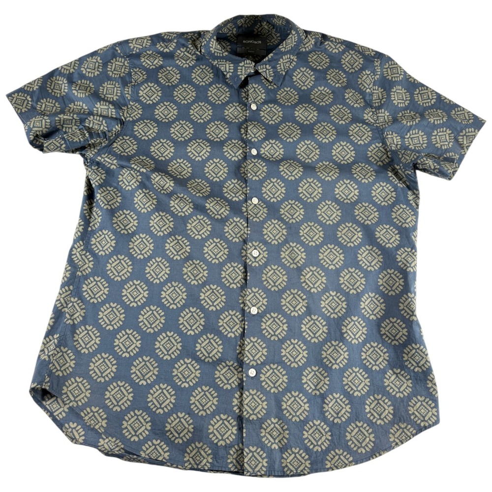 Bonobos Slim Fit Shirt Men XL Gray Geometric Print Collared Everyday Casual Wear
